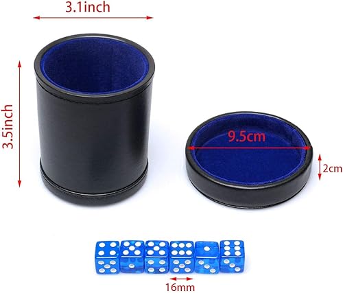 Miniatura 2 de RERIVER Taza de dados de piel sintética con tapa interior de terciopelo azul silencioso incluye 6 dados azules translúcidos para dados mentirosos