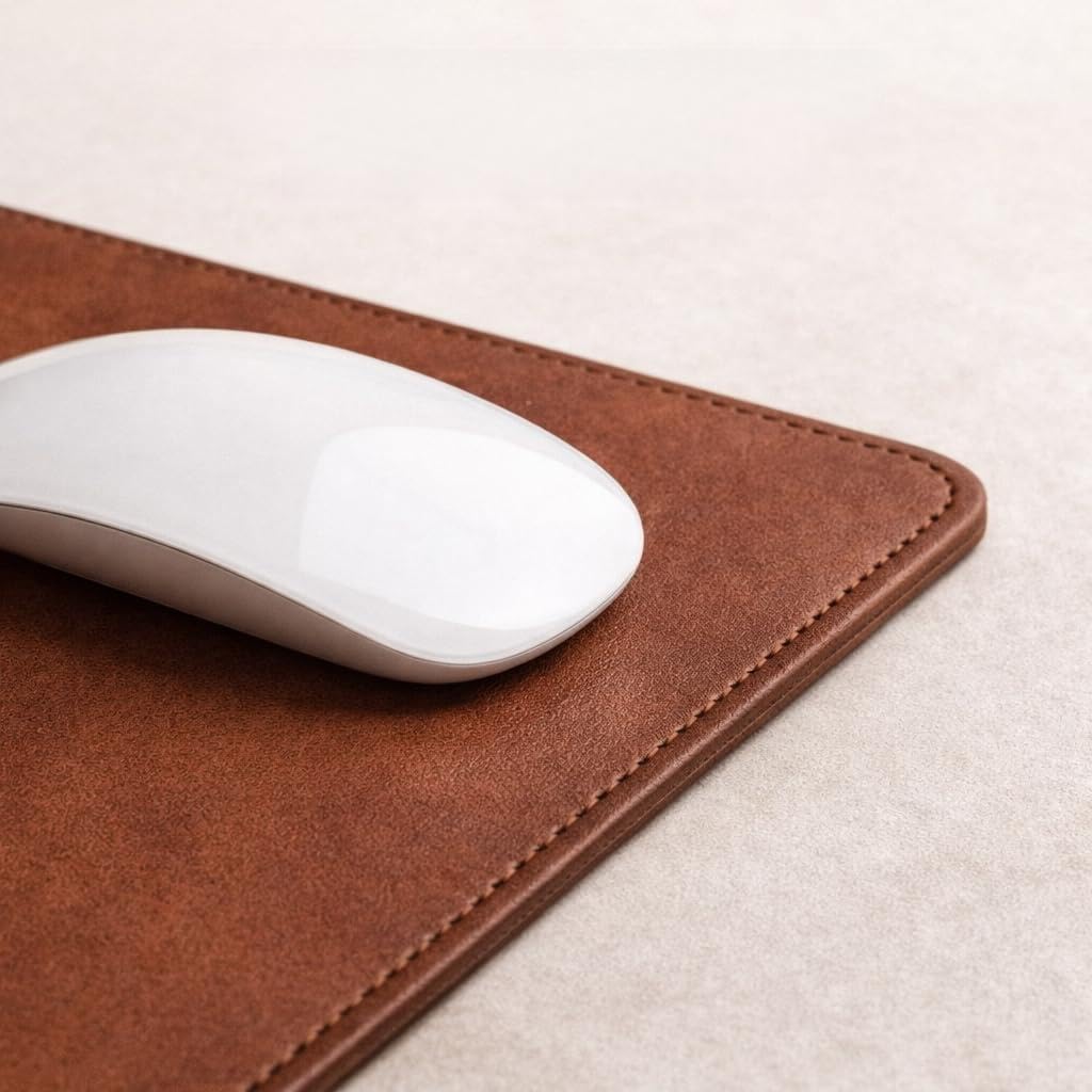 Leatherman Genuine Leather Mouse Pad, Brown Non-Slip Rectangular Desk Mouse Mat, Premium Leather Computer Mouse Pad for Office, Home, Laptop & Desktop Use, 20 x 18 cm-image-5