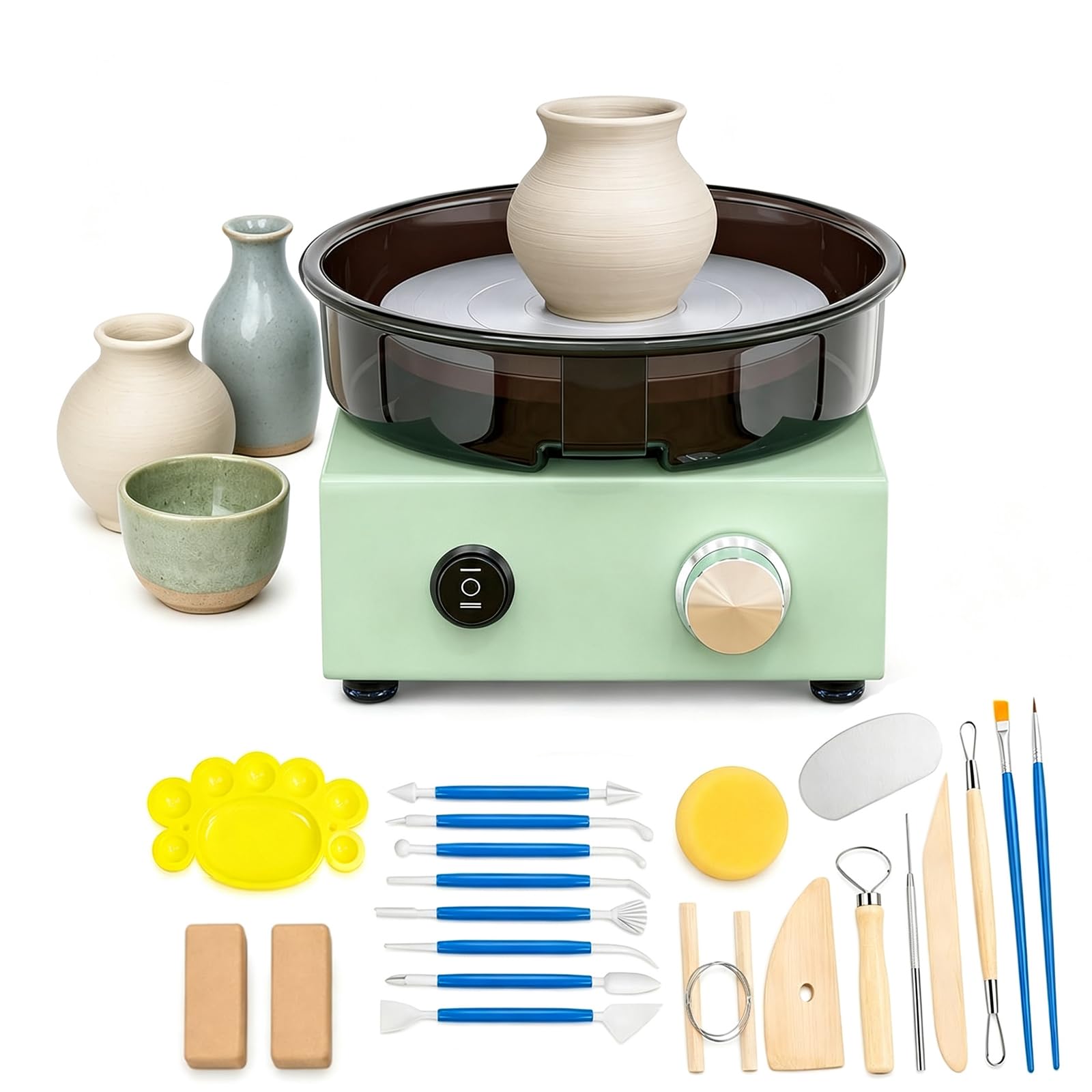 Set di Mini Tornio per Ceramica con Piatto Girevole Doppia Faccia da 15 cm