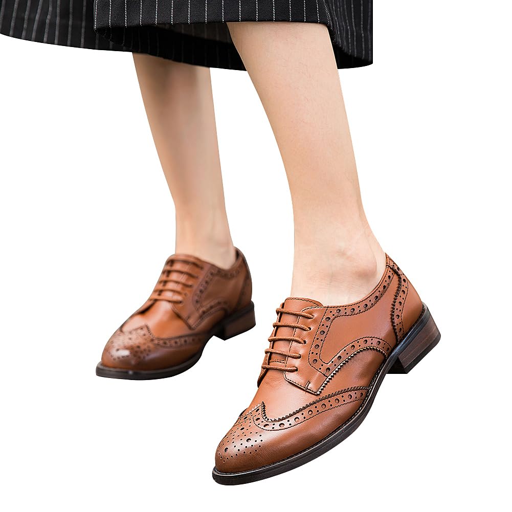 rismart Mujer Brogue Dedo del Pie Puntiagudo Puntas De ala Oxfords Zapatos De Cordones