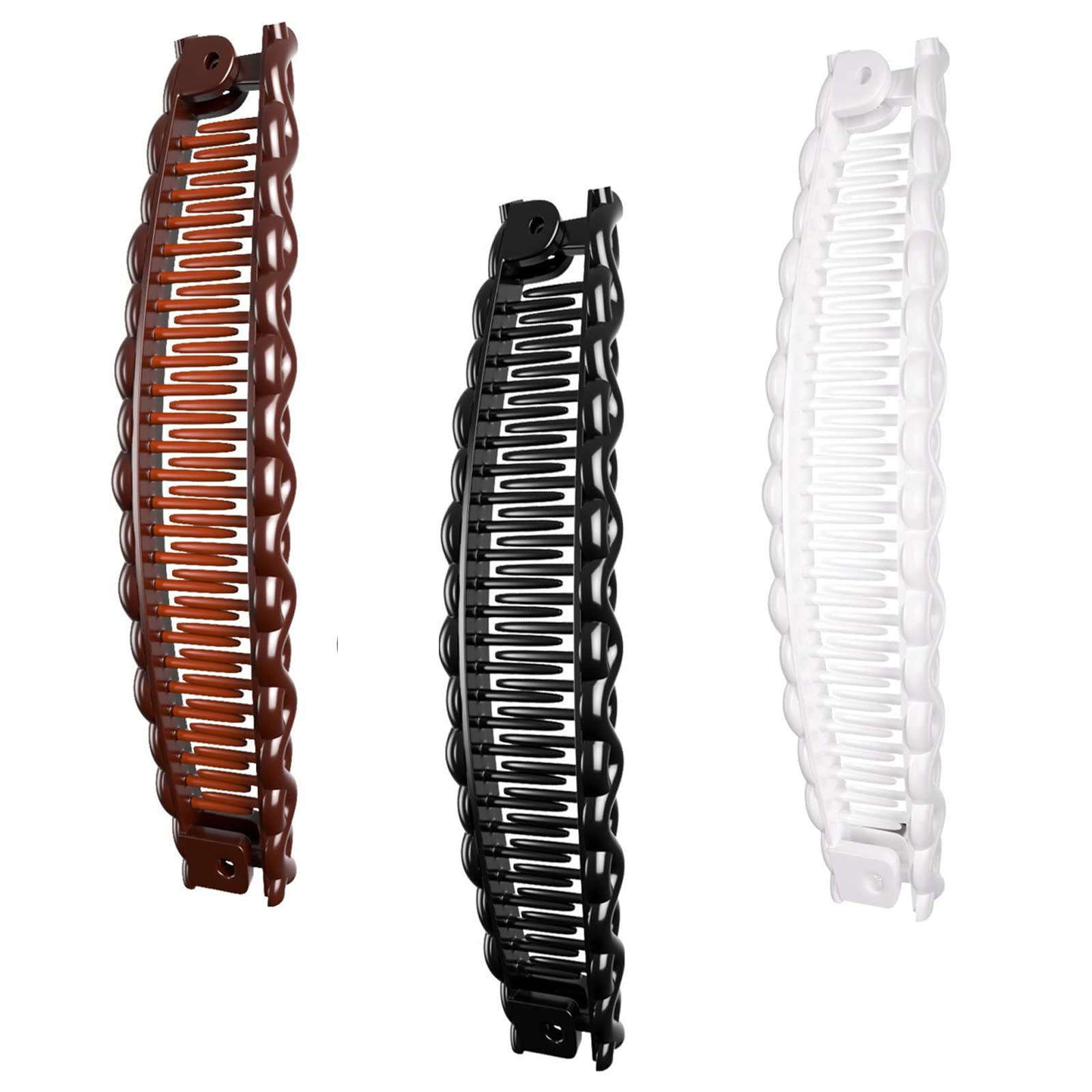 Ycfish Banana Hair Clips Clincher Combs Bananas Combs Double Banana Clip Fishtail Banana Hair Clip Fish Shape Ponytail Banana Clip Vintage Hair Accessories for Women Girls Wave (Brown), 3