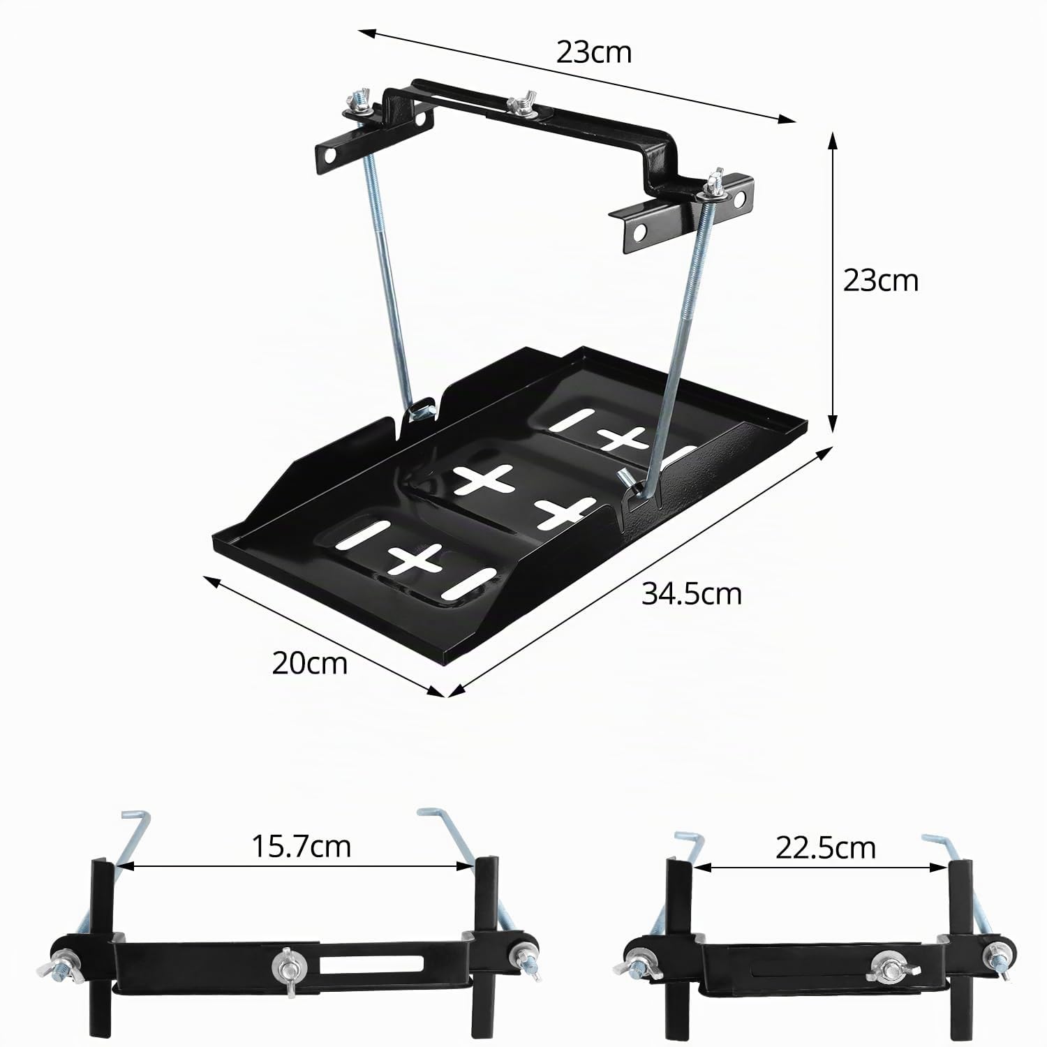 QWORK® Support Universel pour Batterie de Voiture - Support en Métal 34,5x20 cm avec Pinces de Maintien Réglable