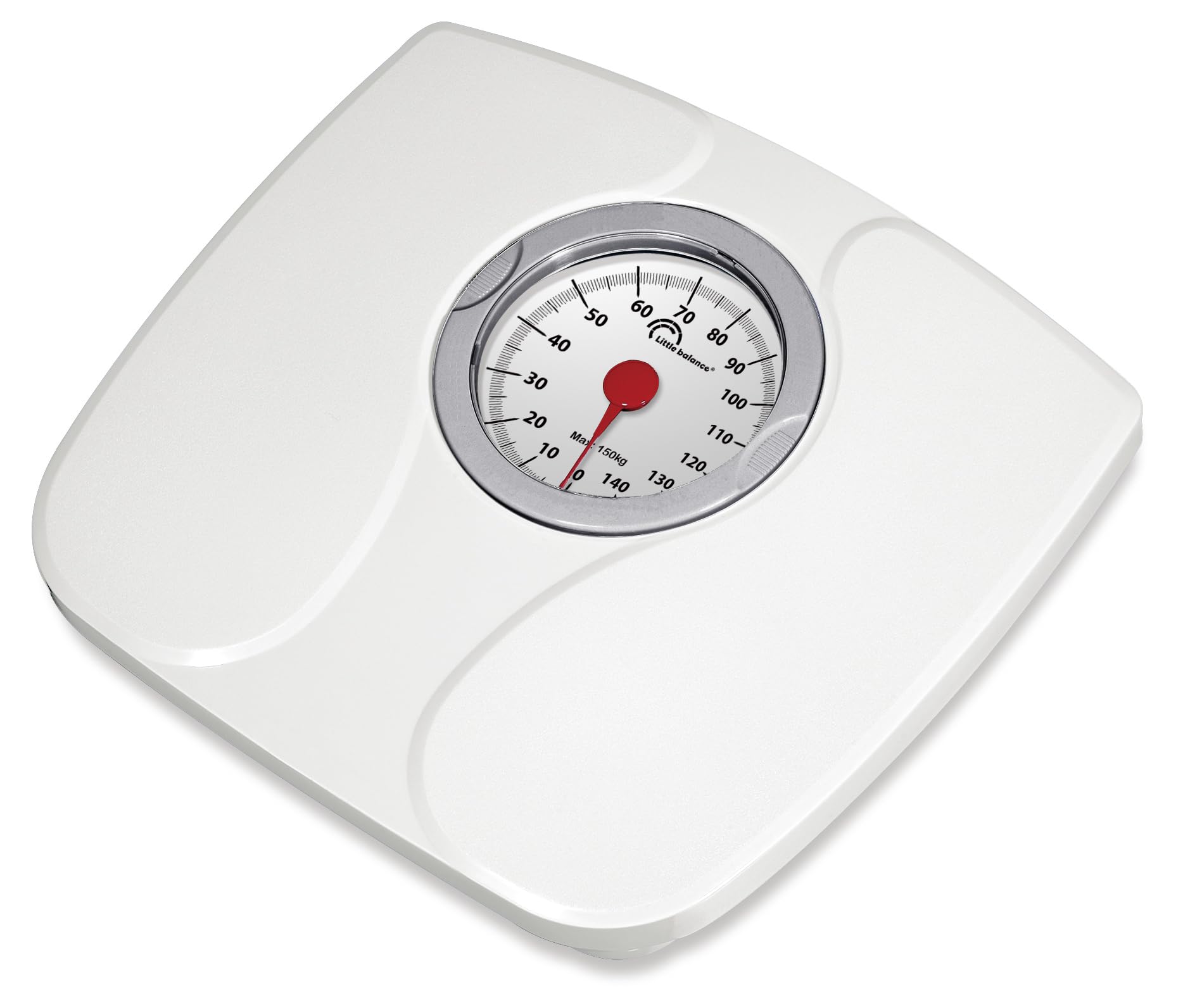 LITTLE BALANCE 8935 Confort 150, Bilancia pesapersone meccanica, Bilancia con schermo XL, Forma compatta, 150 kg, Bianco