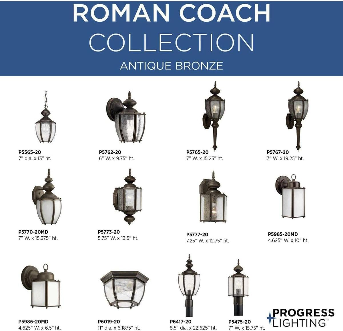 Progress Lighting Roman Coach Collection 1-Light Clear Seeded Glass Traditional Outdoor Medium Wall Lantern Light Antique Bronze
