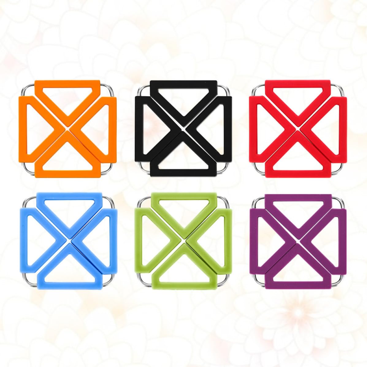 SECFOU Dessous de Plat Carrés Antidérapants et Pliables Résistants la Chaleur Lot de 6 en Silicone et Acier Inoxydable Tapis Isolants Couleur Aléatoire pour Cuisine et Table