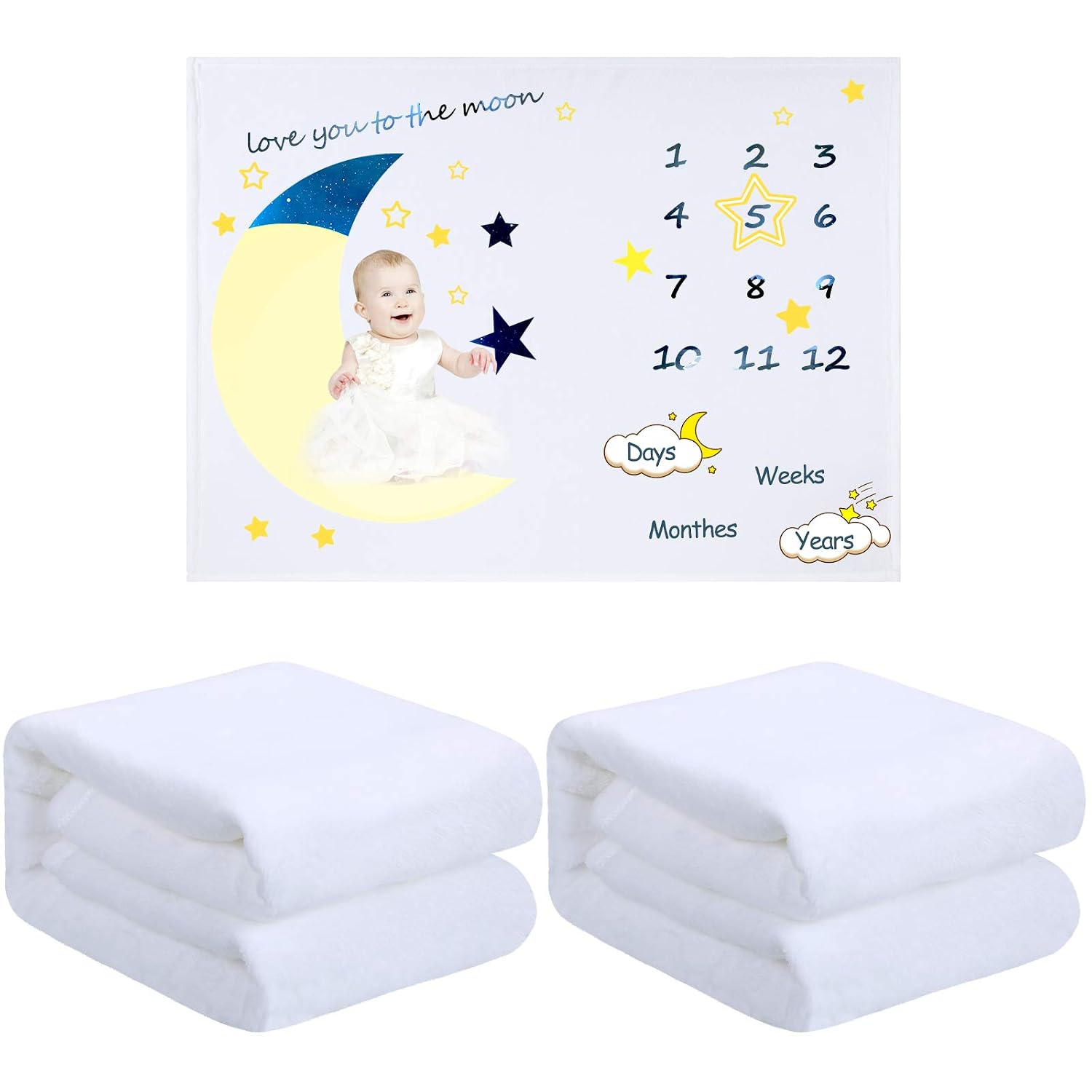 Boao 2 Pieces Flannel Fleece Sublimation Baby Blankets 30 x 40 Inch Blank White Baby Receiving Blanket Fuzzy Soft Warm Blanket Infant Newborn Blankets for Crib Stroller DIY