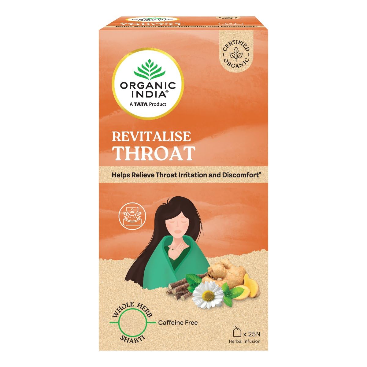 Organic India Revitalise Throat Herbal Infusion, Pack of 25 Infusion Bags, Helps Relieve Throat Irritation & Discomfort, Herbal Blend with Spearmint, Cinnamon, Ginger & Clove, Whole Herb Formulation, Certified Organic, Caffeine Free-image-39