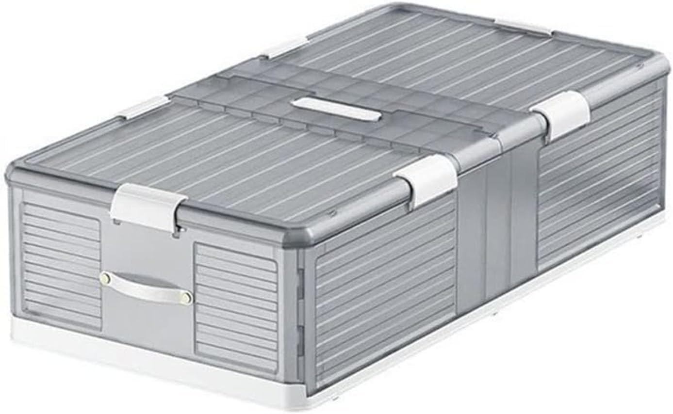 Plastic Under Bed Storage Bin with Lids & Wheels, Double Doors Foldable Storage Box, Multi-Purpose Container Box for Clothes, Shoes and Duvets, Clear,XL