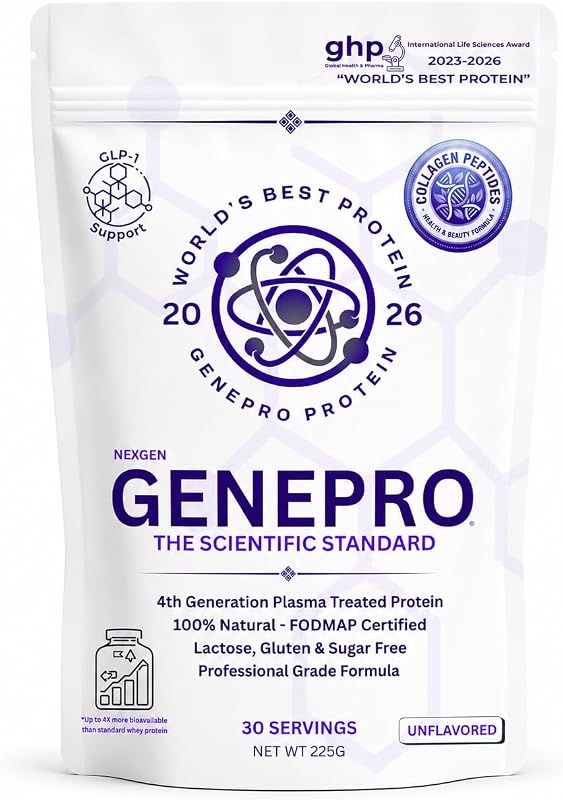 Genepro NexGen Unflavored Collagen Peptides - Lactose-Free, Gluten-Free Protein Supplement Shake for Hair, Skin and Nails (30 Servings)