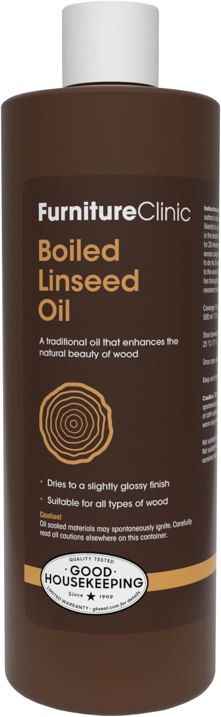 Boiled Linseed Oil for Wood 500ml - Premium Oil to Enhance, Seal & Protect The Natural Beauty of Oak, Pine & Other Wood with a Glossy Finish