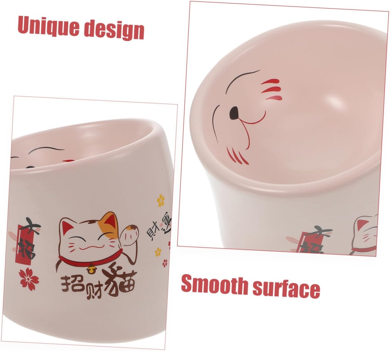 Mobestech Elevated Ceramic Cat Bowl Pink Anti-Spill Feeding Dish with Neck Protection for Kittens and Cats