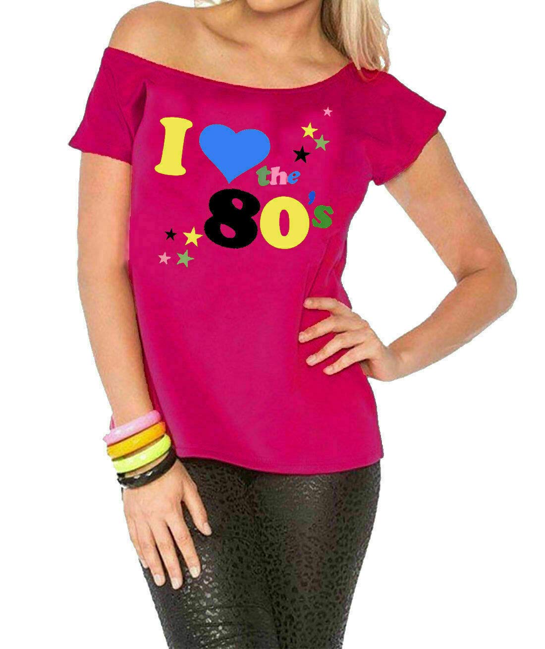 Zeetaq Ladies I Love The 80's T-Shirt Fancy Dress Costume Neon Festival Women's Outfit UK Size 8-26