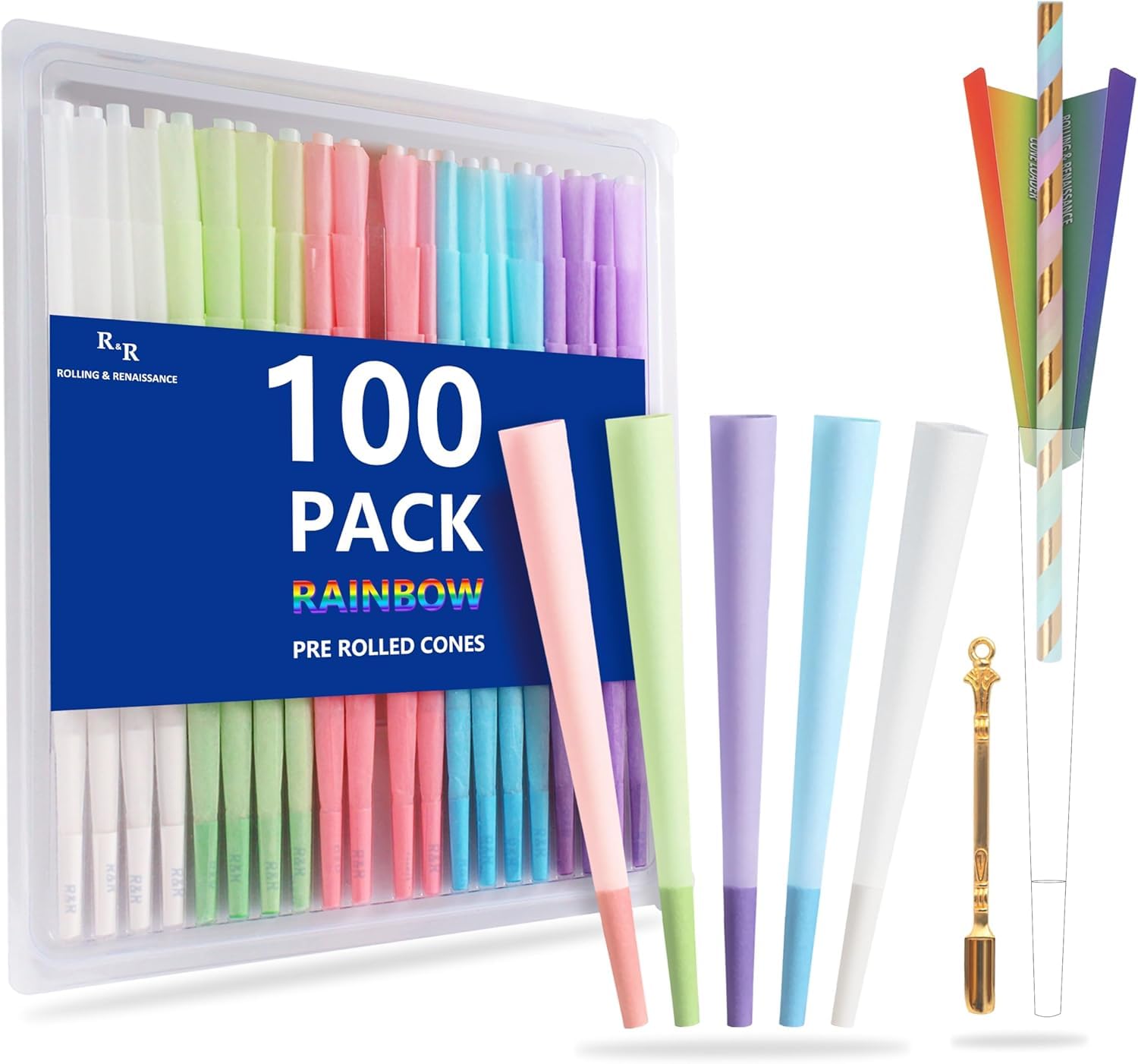 Rolling & Renaissance 100 Pack Colorful Rolling Papers Pre Rolled Cones - tobacco related products | Mubboo