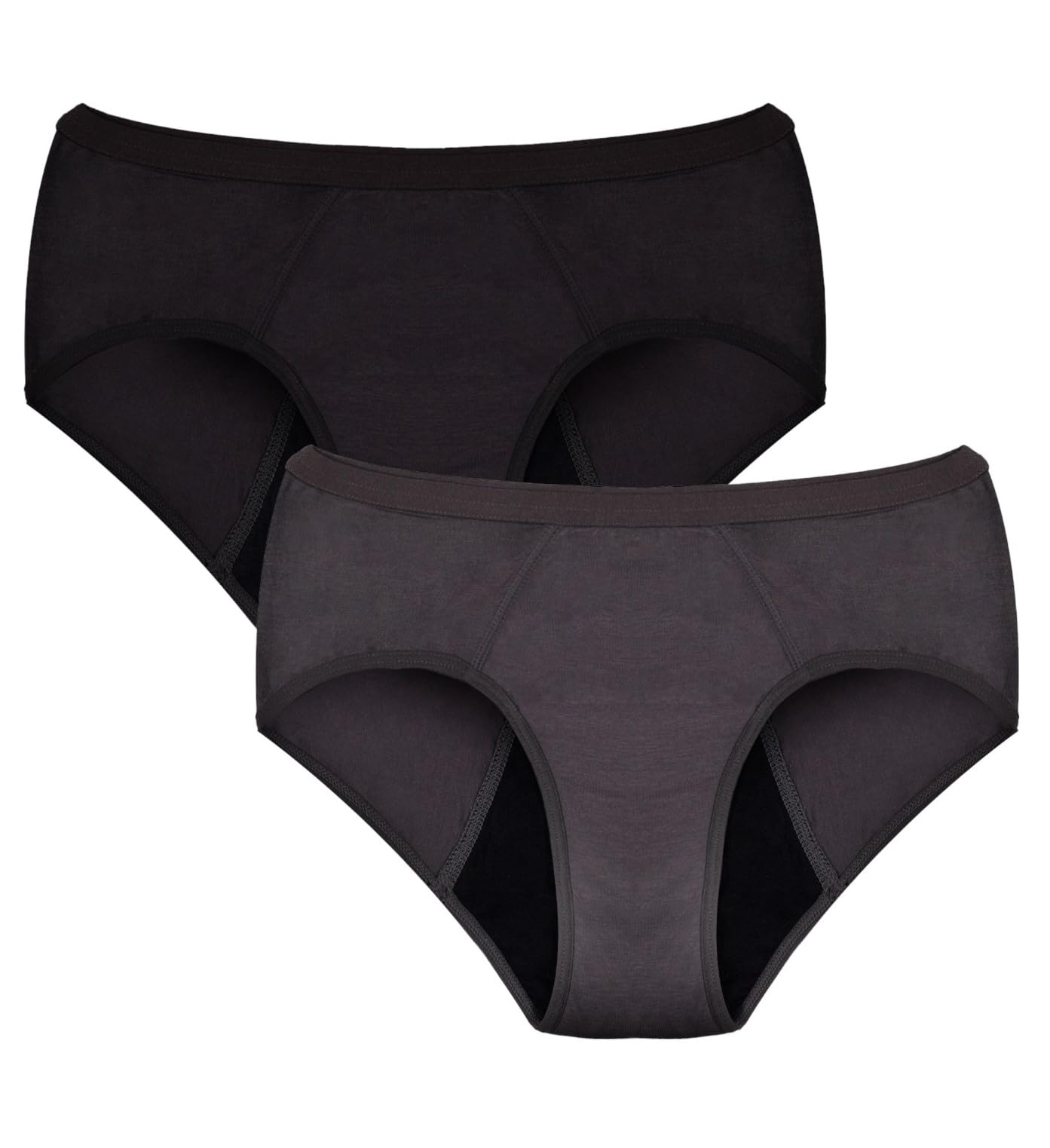 GLAMROOT Ultimate Leak Proof Cotton Spandex Reusable Period Panties Menstrual Postpartum Underwear for Women (Pack Of 2) Black/Grey