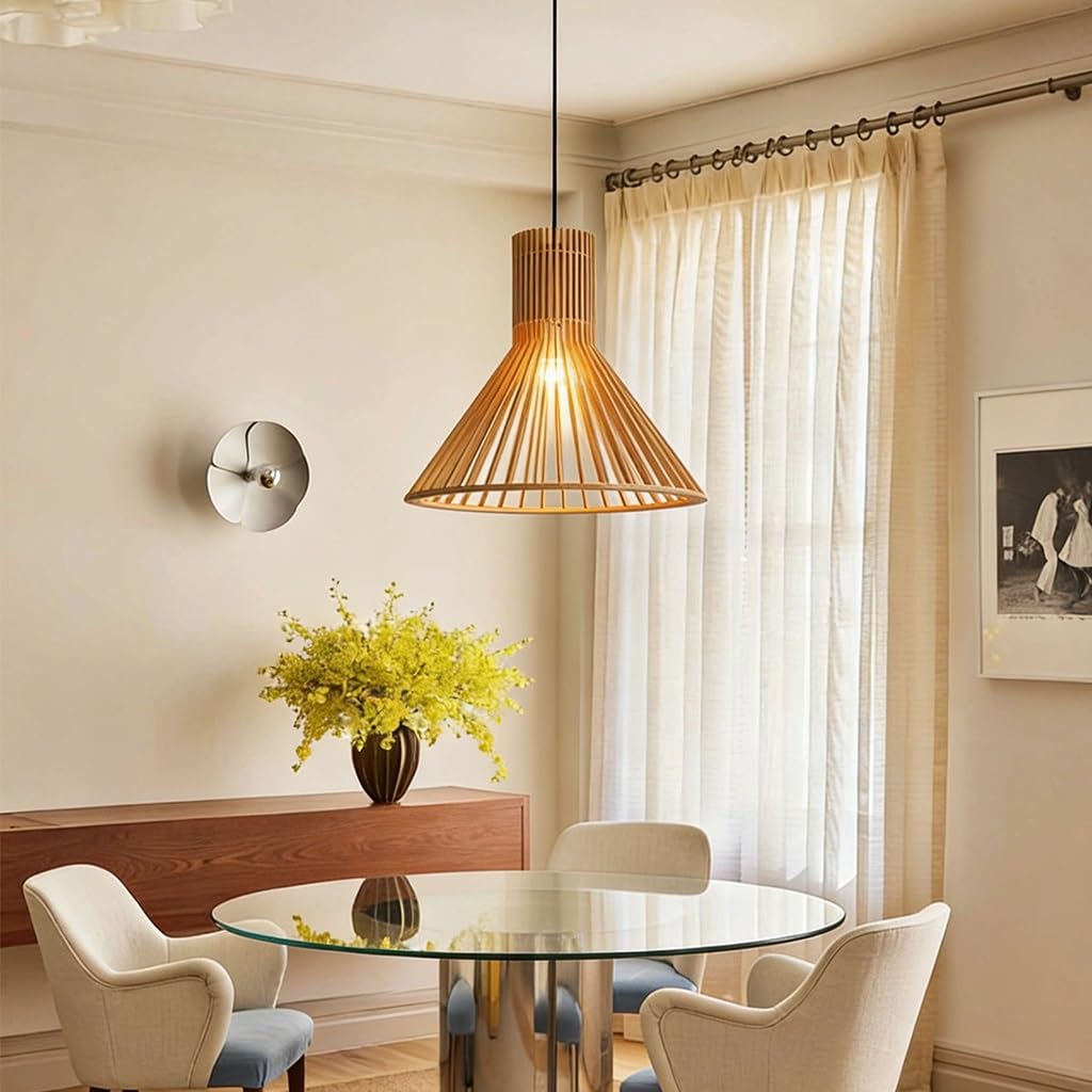 Nordycki Styl Lampa Wisząca E27 Drewniana Lampa Restauracja Dynia W Kształcie Żyrandolu Japoński Styl Wabi Sabi Regulowana Wysokość Hotel Herbata Sypialnia Sztuka Wiszące Światła(A2)