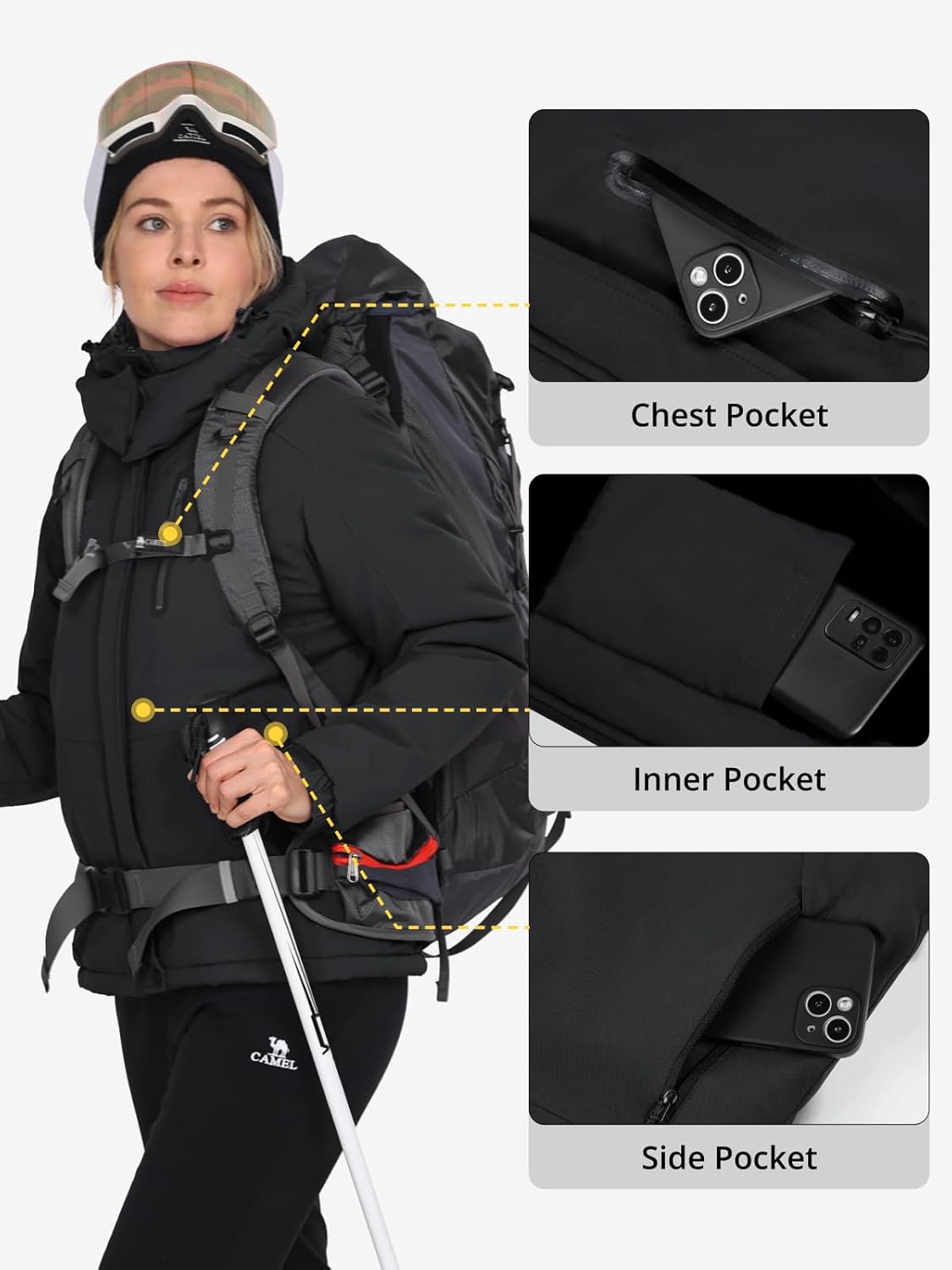 CAMEL CROWN Women's Warm Winter Ski Jackets Waterproof Snow Coat with Hood Mountain Windproof Rain Jacket - Image 5