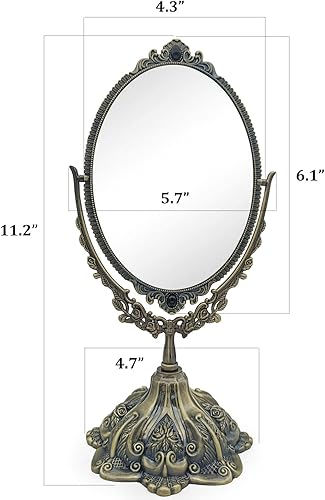 Miniatura 3 de Hsiwto Espejo de maquillaje vintage de doble cara, espejo de escritorio de maquillaje de mesa de metal de aleación con rotación de 360 grados,