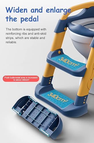 Miniatura 8 de Silla plegable de entrenamiento para inodoro para niños pequeños con taburete, escalera y asas, cojín de poliuretano antideslizante seguro para
