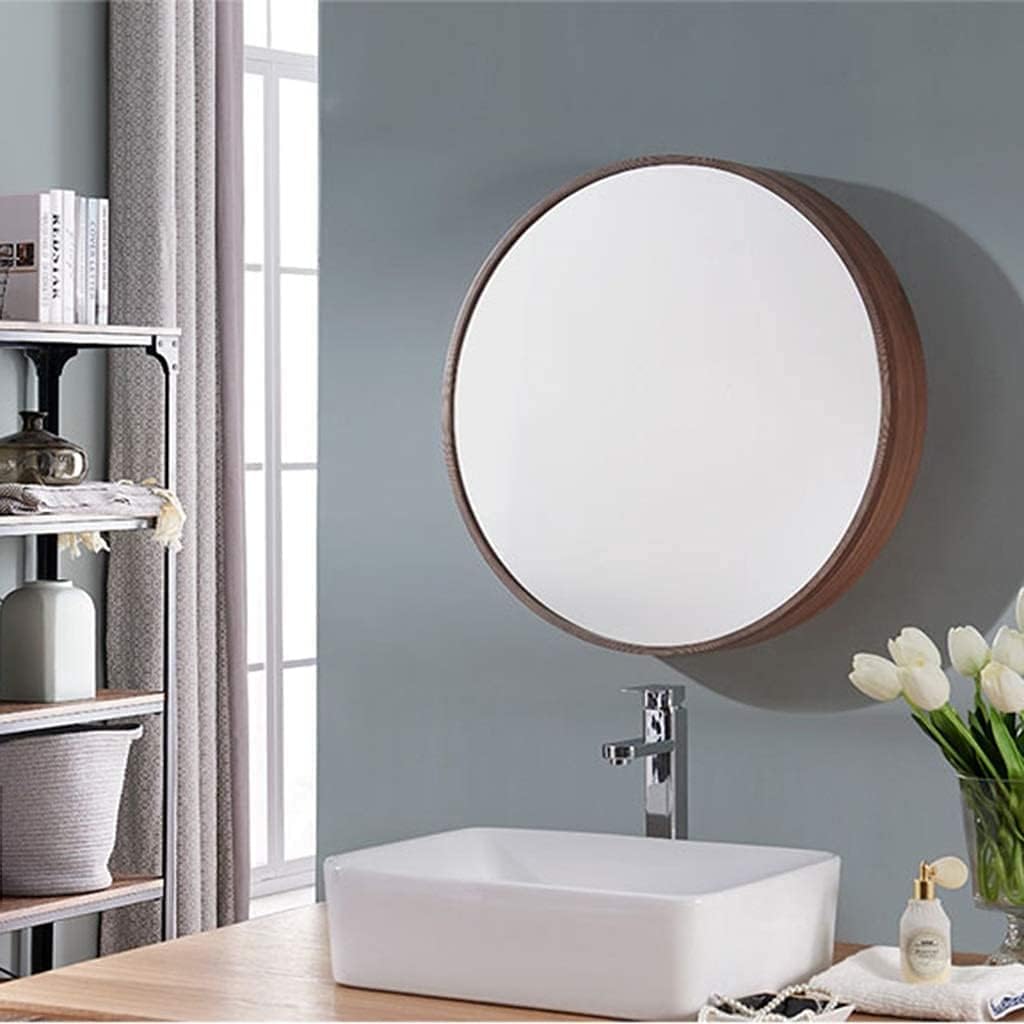 Bathroom Cabinet,Bathroom Wall Cabinet Storage Orga Bathroom Bathroom Mirror with Shelf Locker Wall Makeup Vanity Round Mirror,Walnut Color-70cm