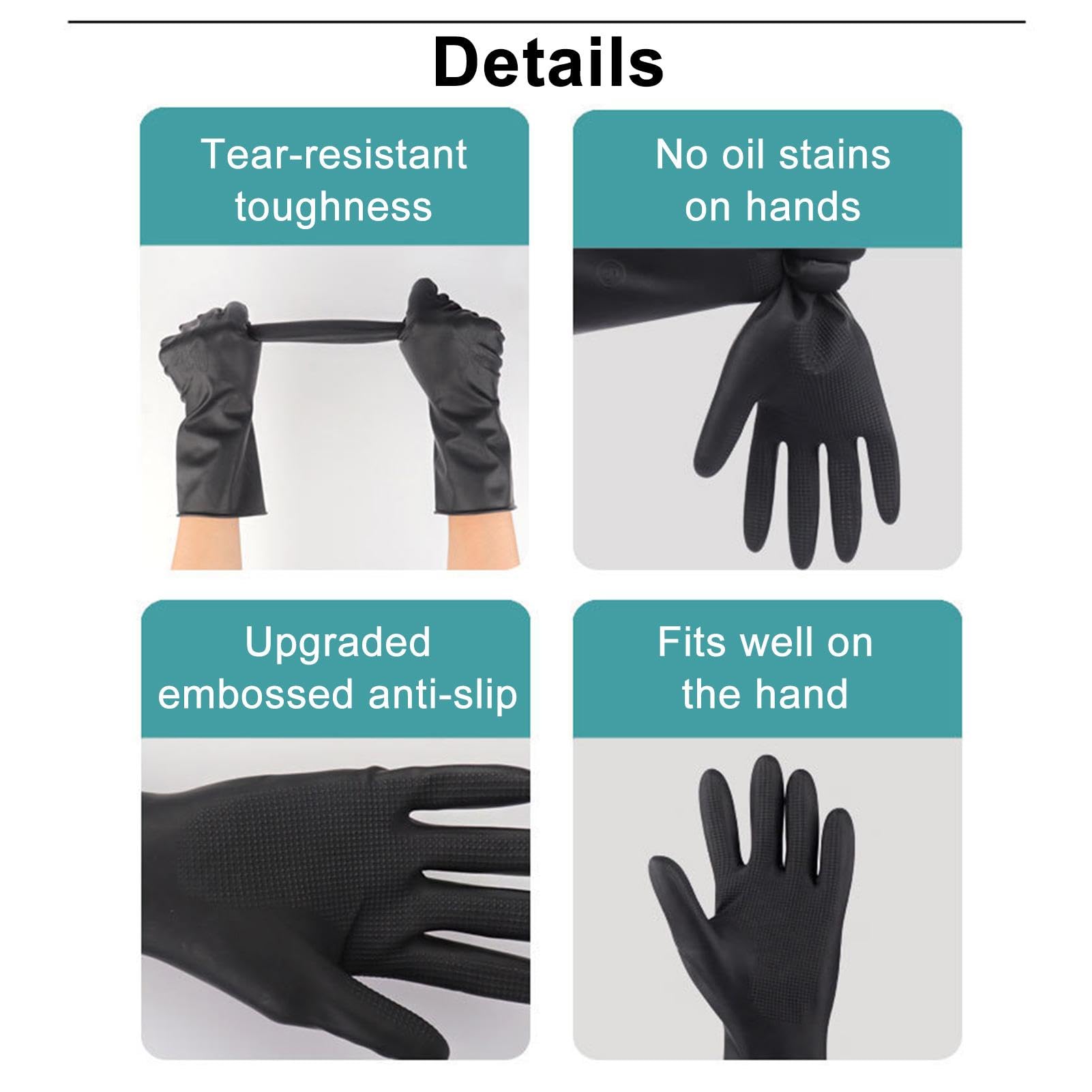 Lot de 2 paires de gants en latex réutilisables noirs pour salon de coiffure pour protéger contre la coloration des cheveux (2 paires)