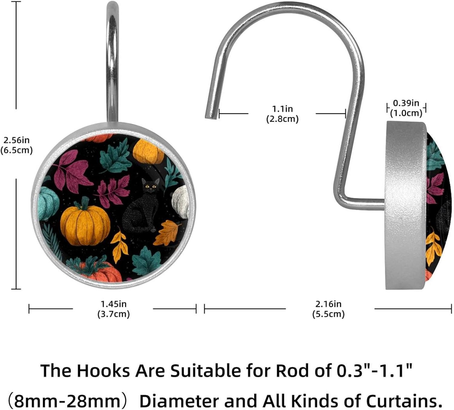 12 Pieces Halloween (20) Shower Curtain Hooks Rings, Stainless Steel Shower Hook Hanger Rings for Bathroom Living Room Bedroom Home Decor