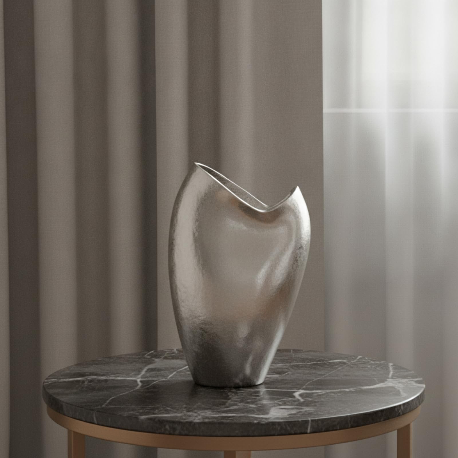 Vaso in Alluminio Metallico Bocca Obliqua Bocca Obliqua Argentato per Appassionati di Design, Soggiorno, Piccolo, 20 8 H33cm, Vaso Obliquo In Argento