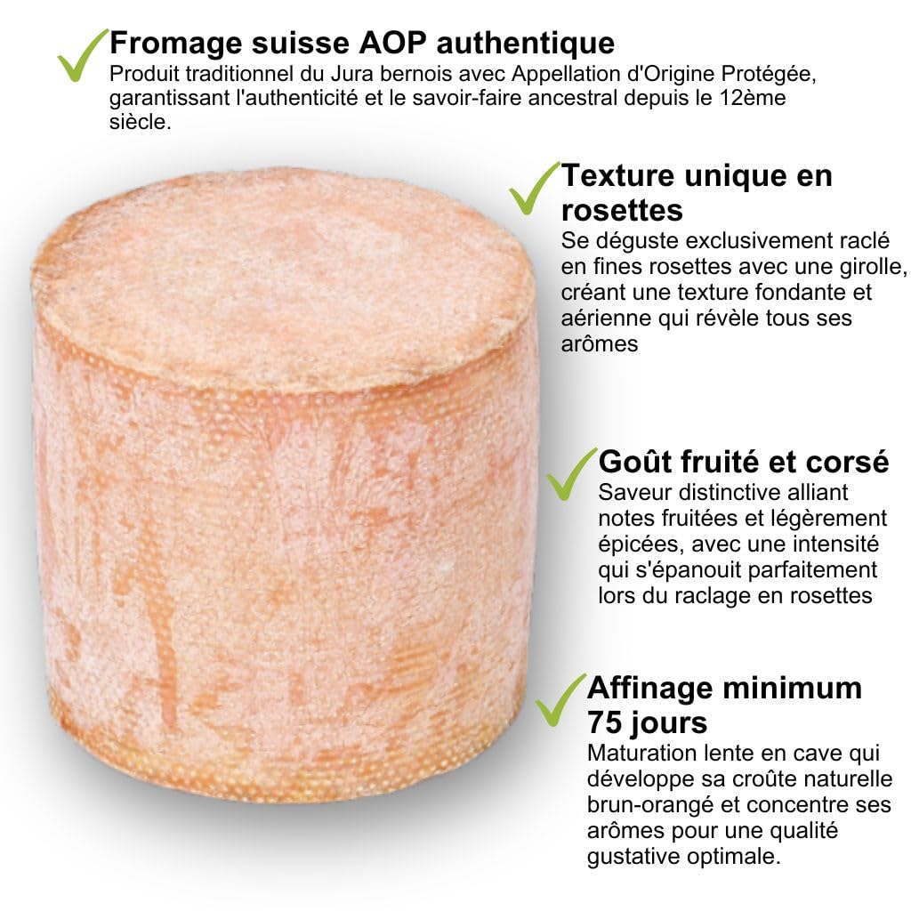 Fromage Tête de Moine AOP Suisse au lait d'Alpages 900g (1 pièce) - Fromagerie du Château - Pâte jaune très fine qui fond délicieusement en bouche