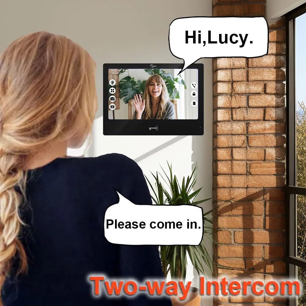 Videocitofono con schermo touch screen da 10 pollici (nero), videocamera per campanello HD 1080p (nero), audio a 2 vie, visione notturna, rilevamento del movimento, videocitofono, videocitofono (1