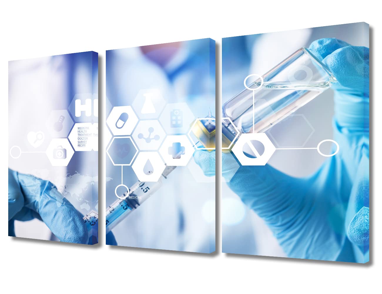 TUMOVO Medical background Wall Art 3 Panel Medical Clinical Laboratory Artwork Wall Decor for Living Room, Bedroom, Bathroom, Office. Framed Ready to Hang (36" Wx24 H)