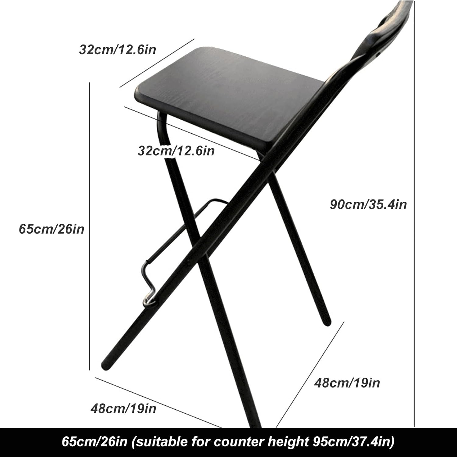 Adult Folding Breakfast Stool with Backrest, Portable Tall Steel Frame Legs, Foldable Kitchen High Chair 330lb Capacity (Size : 65cm/26in) (One Color 65cm/26in)
