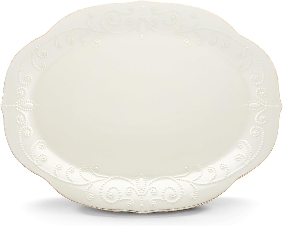 Plato para servir de gres ovalado blanco Lenox French Perle | apto para lavavajillas, apto para microondas | para entrantes | entretenido, bandeja de comida, regalo para mujer, plato de frutas