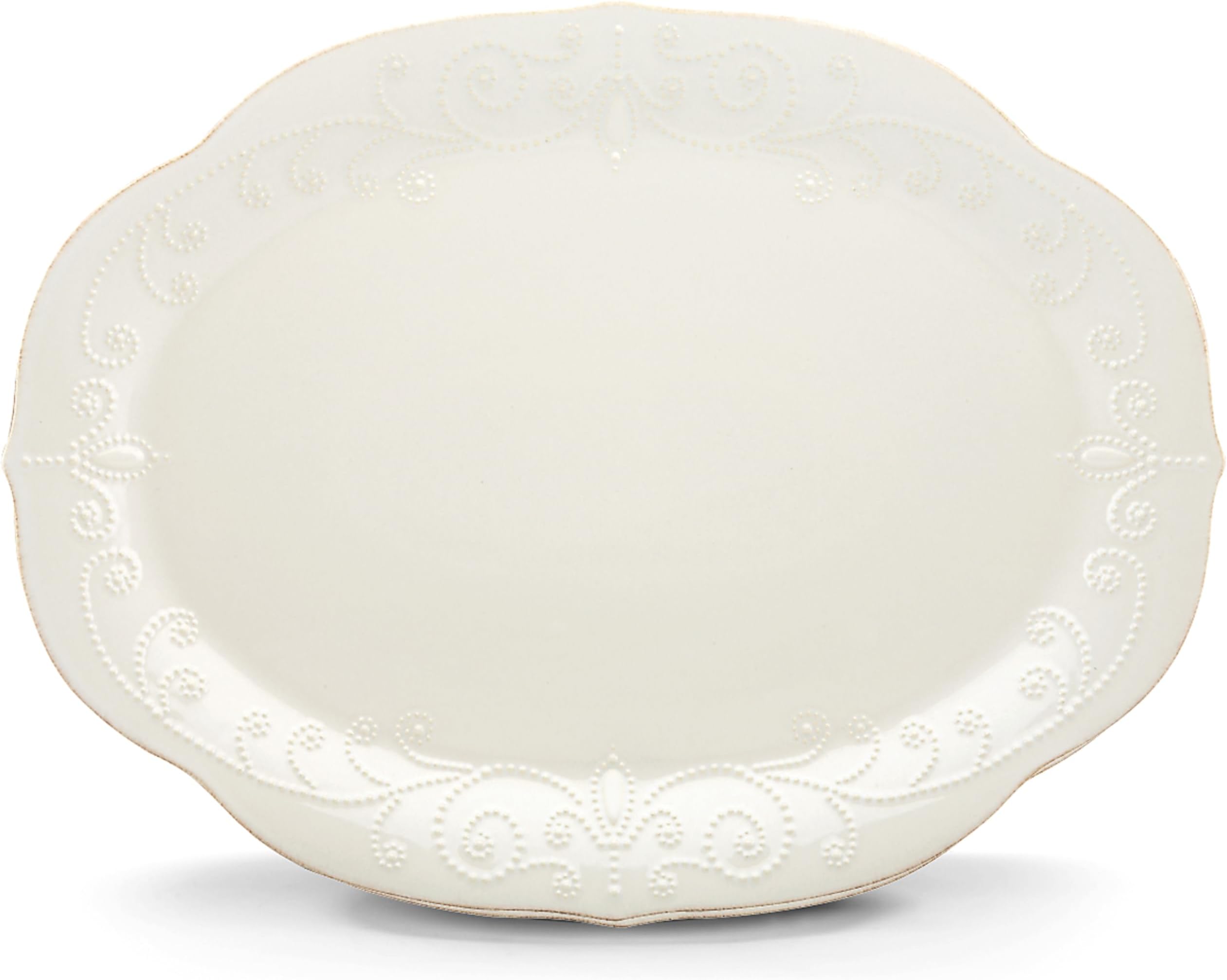 Serveware, Lenox French Perle White Serving Platter, Oval Shape, 16-Inch, Stoneware, Dishwasher Safe, Turkey Platter for Thanksgiving, Winter Hosting, Christmas Serving (White, 1 Piece)