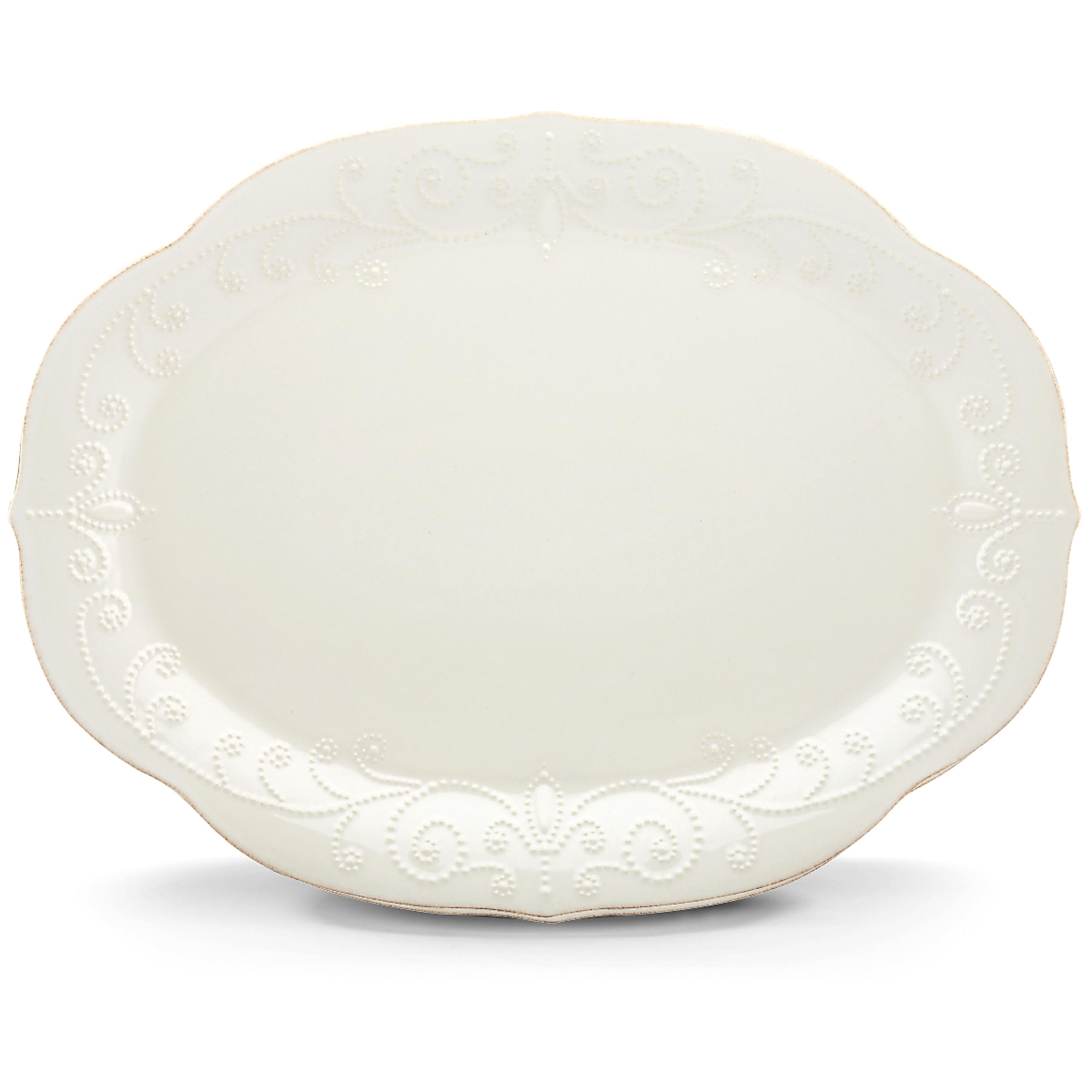 Lenox Serveware, Lenox French Perle White Serving Platter, Oval Shape, 16-Inch, Stoneware, Dishwasher Safe, Turkey Platter for Thanksgiving, Winter Hosting, Christmas Serving (White, 1 Piece)