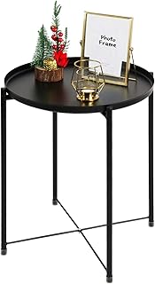 Small Round Side End Table Tray Metal Sofa Table Black Corner Table Coffee Snack - Compare price
