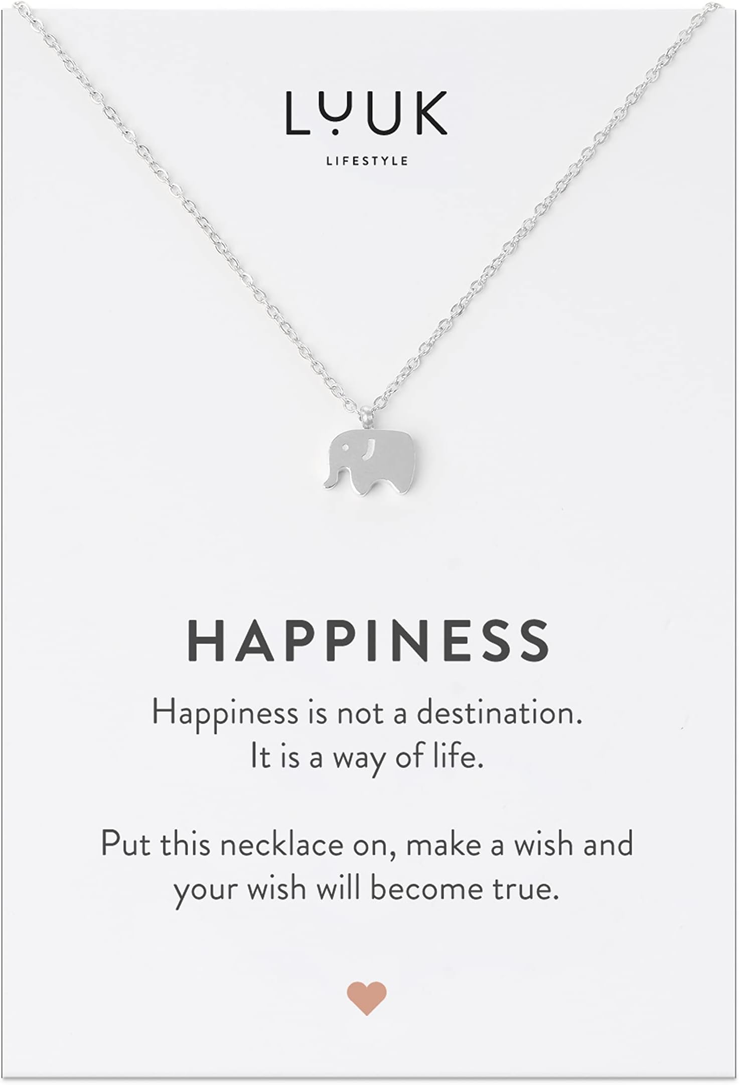 Stainless Steel Necklaces for Women with Pendant and Happiness Card, Lucky Charm, Friendship Gift, Women's Jewellery, Trendy Gift idea for her, Silver, Gold and Rose