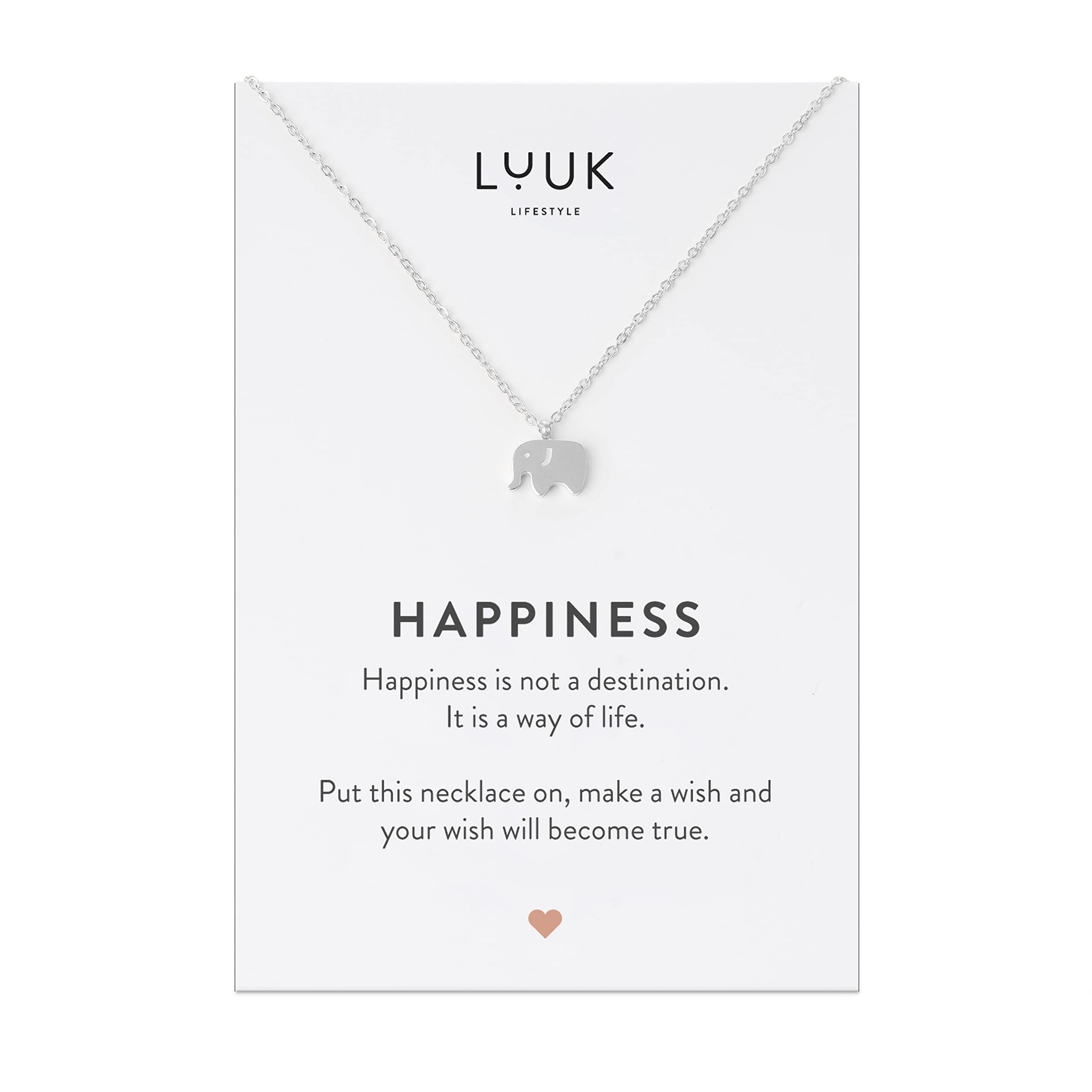 Stainless Steel Necklaces for Women with Pendant and Happiness Card, Lucky Charm, Friendship Gift, Women's Jewellery, Trendy Gift idea for her, Silver, Gold and Rose