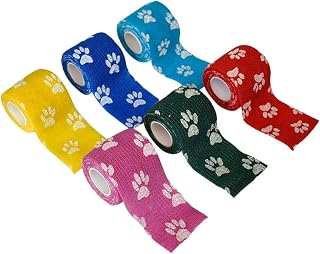 Pet Supply 6pcs Atadura autoadesiva para animais de estimação Atadura de tecido não tecido impressa Atadura elástica para animais de estimação (cor aleatória, estilo aleatório, 5cmx4. 5m)