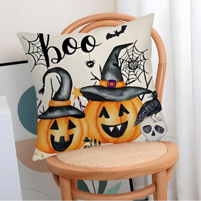 Housses de coussin Halloween avec fermeture éclair invisible et imprimés sorcière