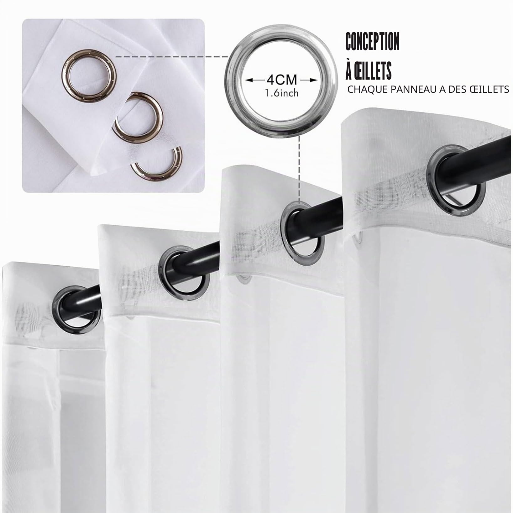 Rideau Voilage 200 x 220 cm Bloquer Soleil Anti-UV, Doux et Esthétiques Transparent Rideaux Salon Décoration de Maison pour Fenêtre Porte Cuisine Chambre Enfant, Blanc