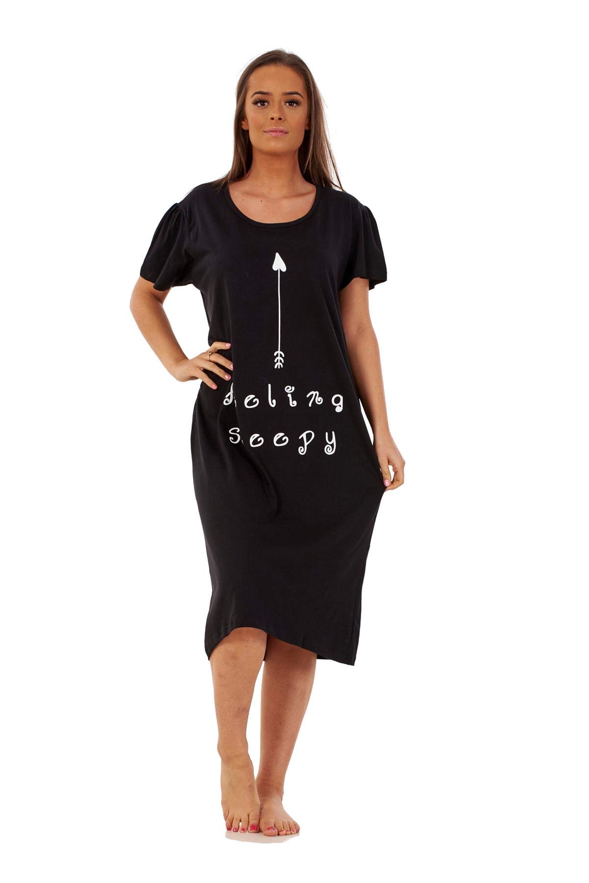 Malay Ladies Nightdress Round Neck Printed Words Short Sleeve Nightie Nightshirt M-XXL