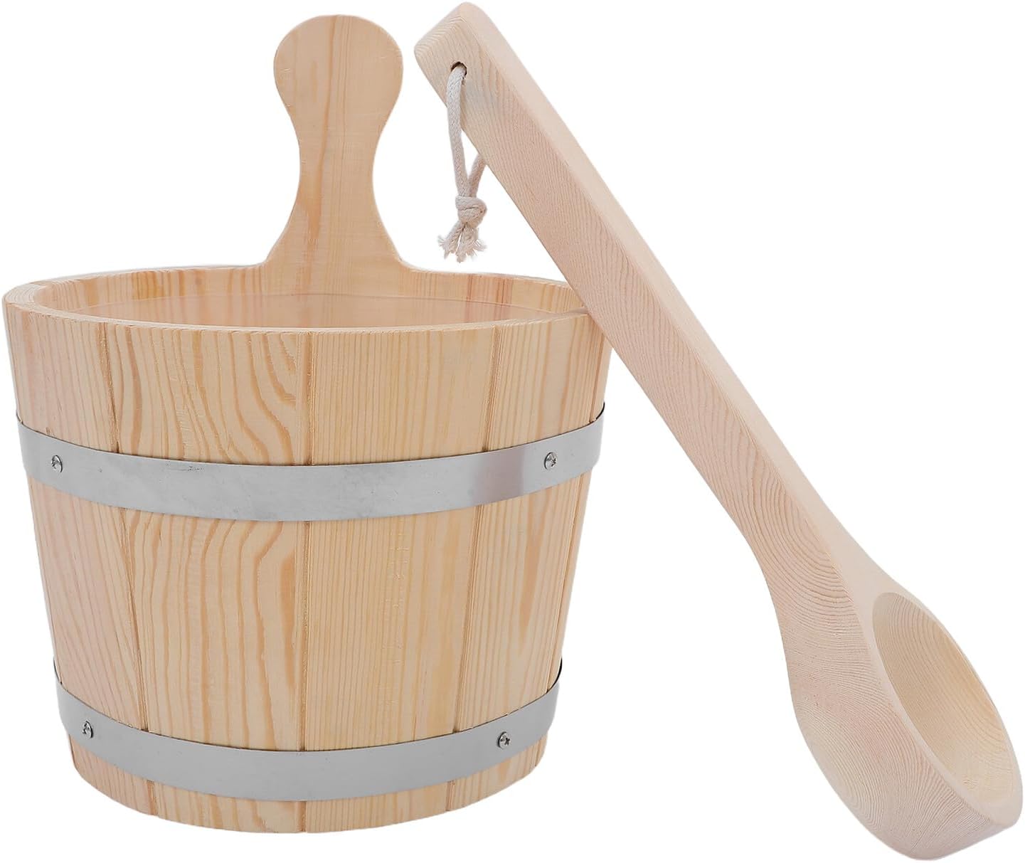 Wood Sauna Bucket and Water Scoop 5l with Handle for Home Steam Room Bath Sauna Accessories Barrel Spoon Set