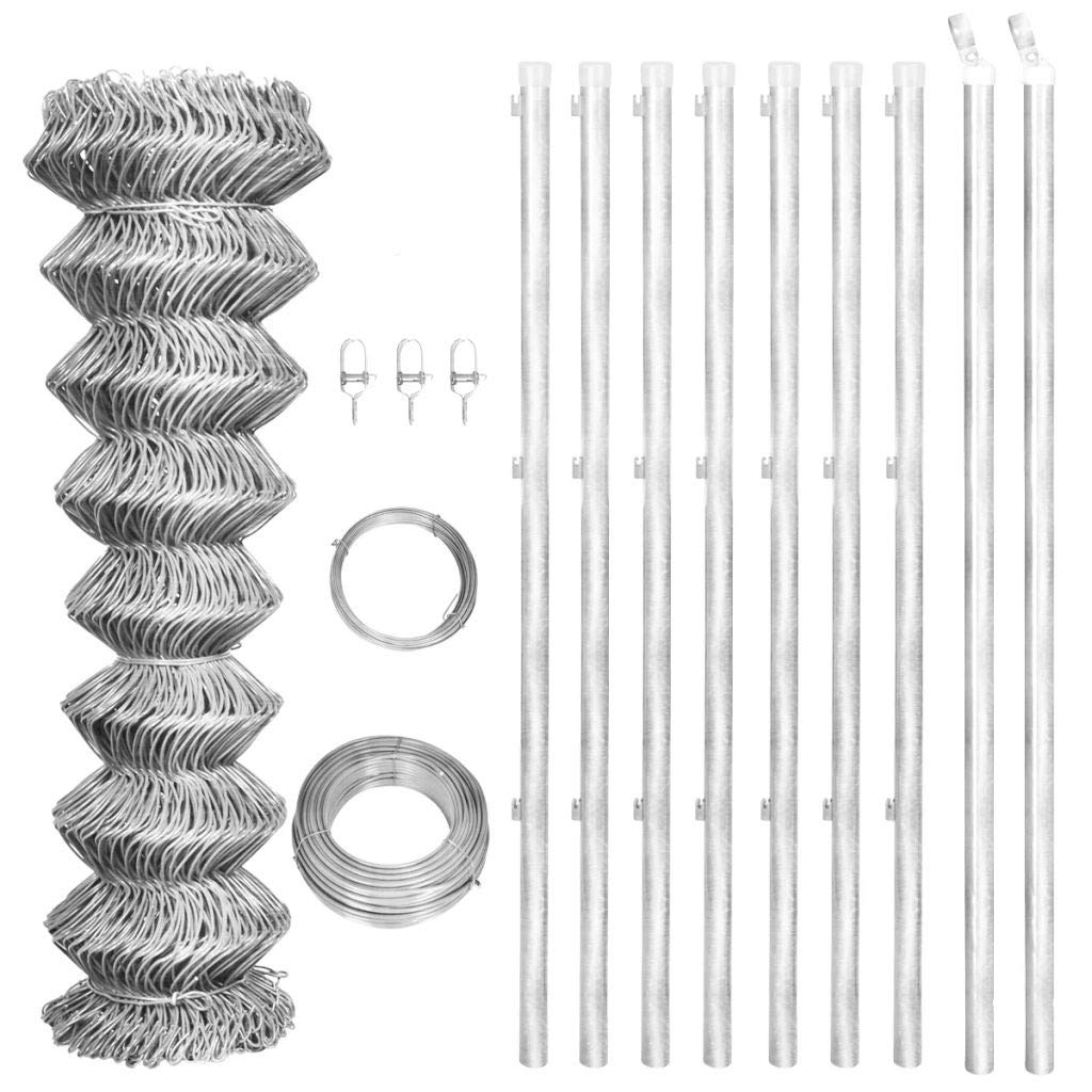 LAPOOH Valla Tela metálica y Postes Acero galvanizado Plateada 15x1 m, Alambradas para Fincas, Malla Metalica, Alambre De Espino, Valla Metalica, Malla Ganadera, Malla Cinegética