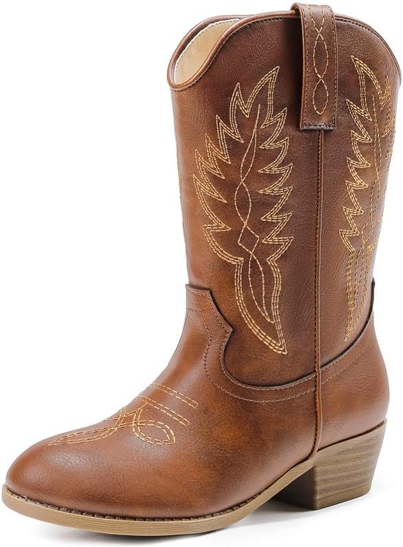 Cowgirl Boots for Little Girls Mid Calf Pointed Toe Kid Cowboy Boots Side Zipper Classic Embroidered Western Boots Horse Riding Shoes Party for Toddler Little Big Kids