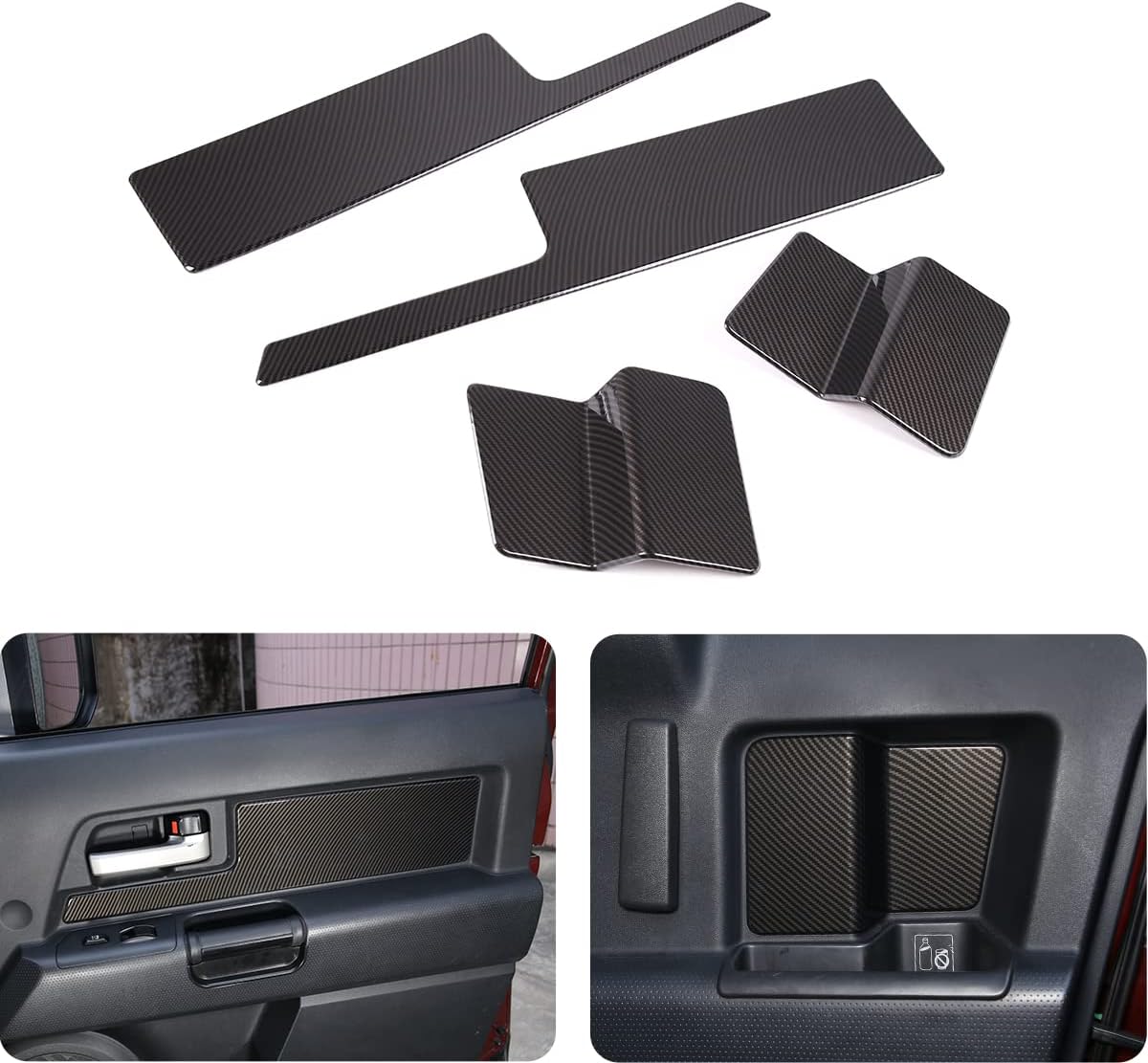 Car Interior Door Panel Trim Cover Compatible with Toyota FJ Cruiser 2007-2021 ABS Front Rear Door Panel Moulding Trim Cover Inner Handle Protection Accessories, 4PCS, Carbon Fiber Pattern
