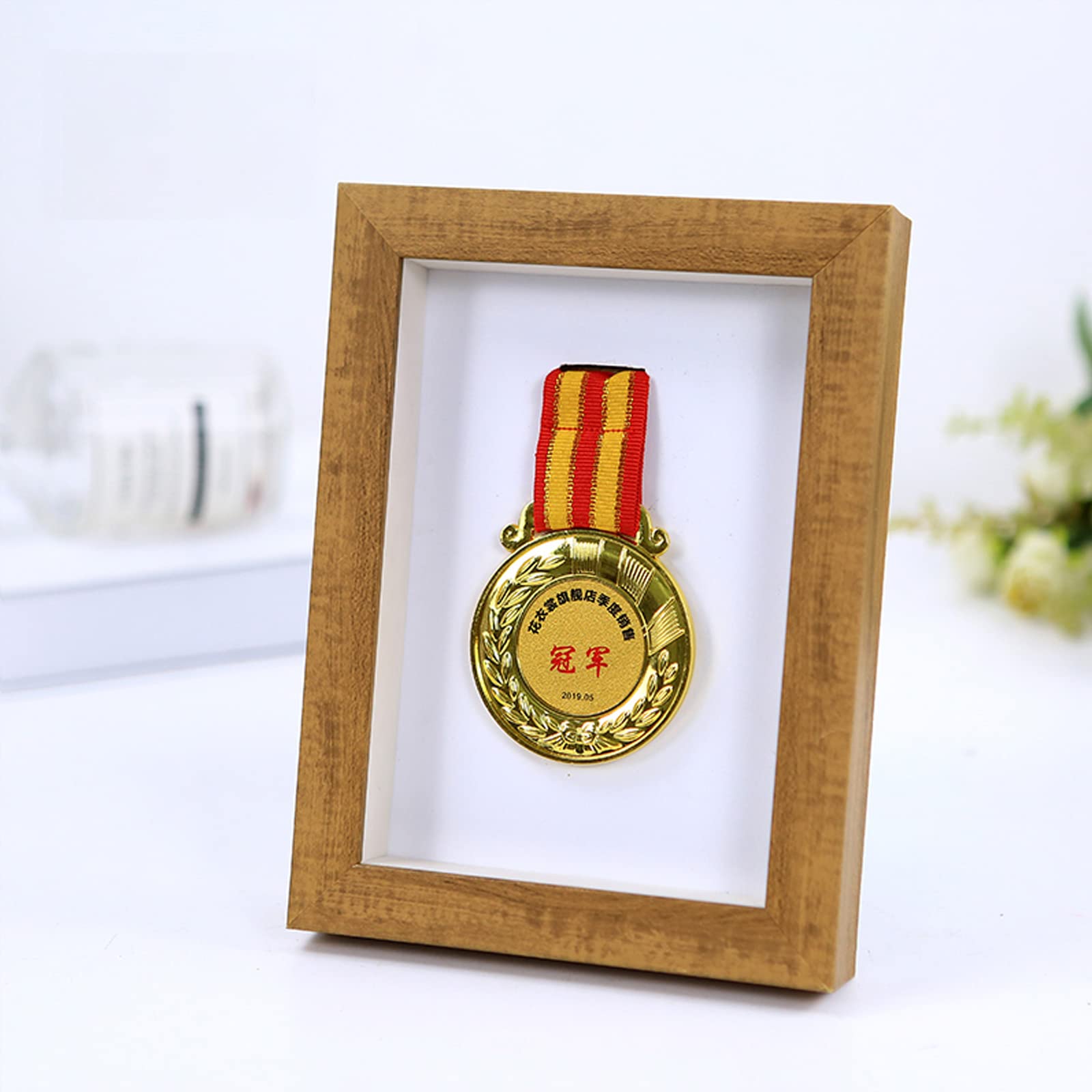 ETUELNOPT Medal Storage Box for Runners, Wooden Medal Display Shadow Box Frame For Sports Awards Multicolor Multiple Sizes(Dark Wood,12.7 * 17.8cm)