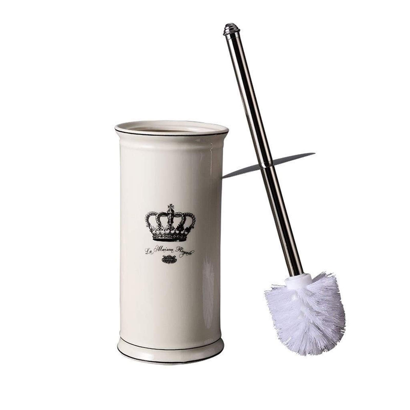 Escobilla Baño/Escobilla y Portaescobillas de Baño Cepillo y soporte de tazón de inodoro independiente compacto, mango de acero decorativo y base de cerámica de corona, cepillo con tapa, limpieza prof