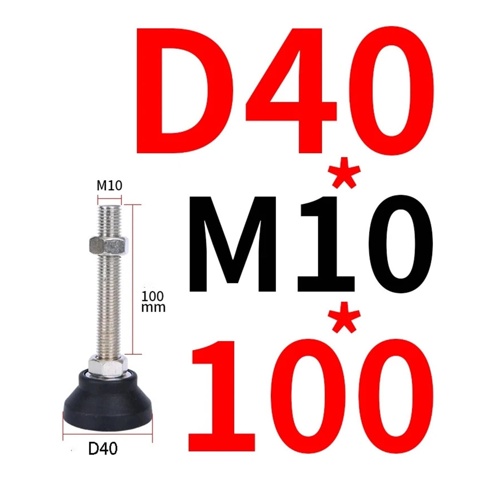 Set di 1 piedini di livellamento in pelliccia, 4 pezzi, diametro 40 mm, base girevole filettata per tornio, adatti per M5, M6, M8, M10, M12, altezza 1 1 m