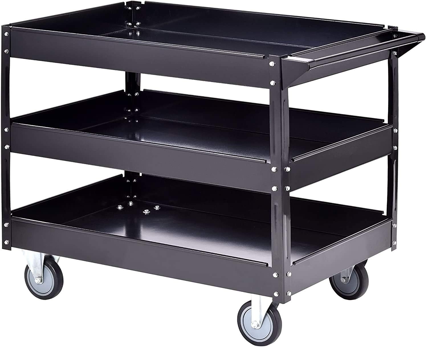 Muscle Carts SC4025-3BLK Steel Industrial Commercial Service Cart with Swivel Casters, 40"D x 25"W 32"H, 330 Pound Capacity, Black (2) : Industrial & Scientific