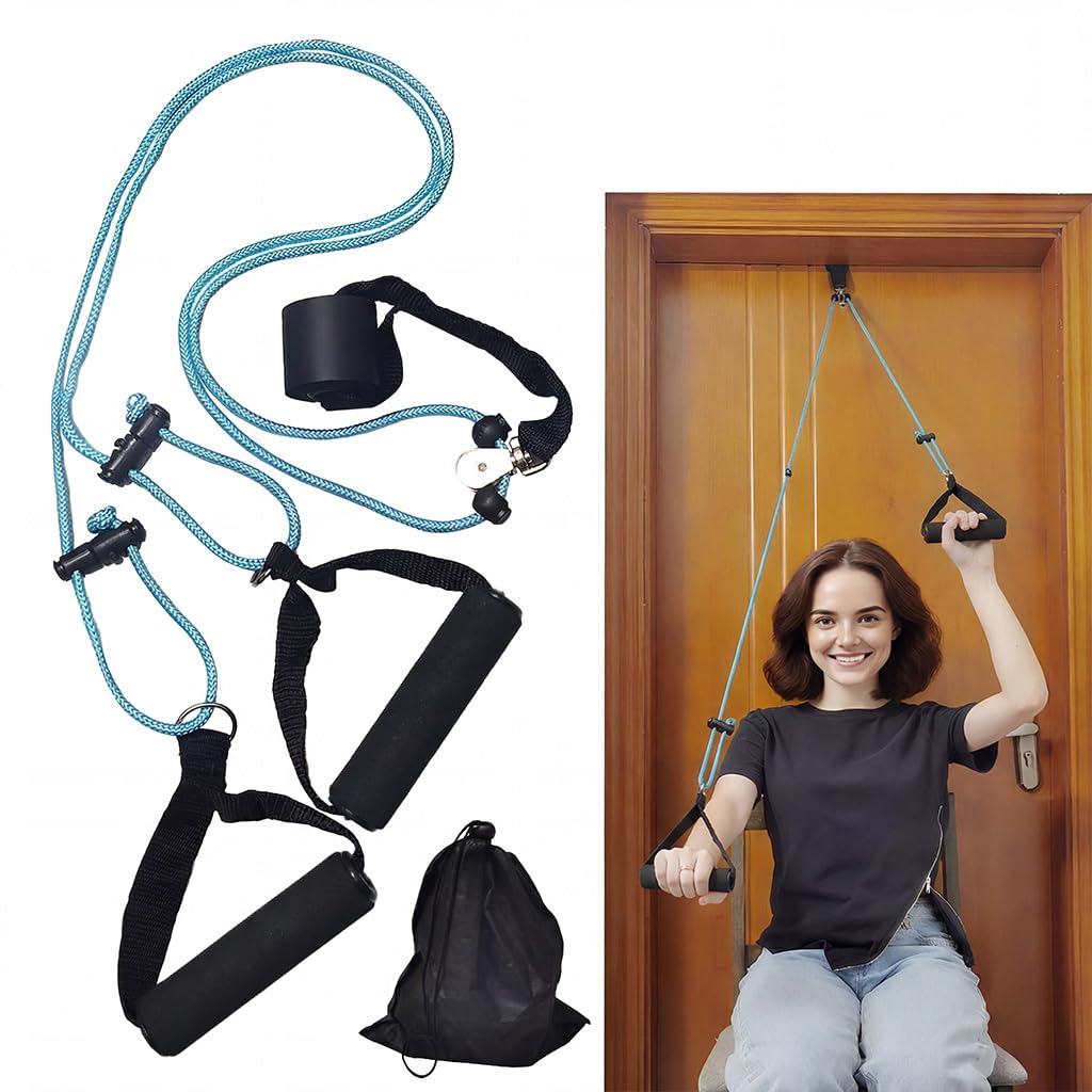 Shoulder Pulley Over The Door for Physiotherapy at Home, Shoulder Exercise Pulley System for Rotator Cuff Rehab Frozen Shoulder Relief Arm Mobility (Black Grip)