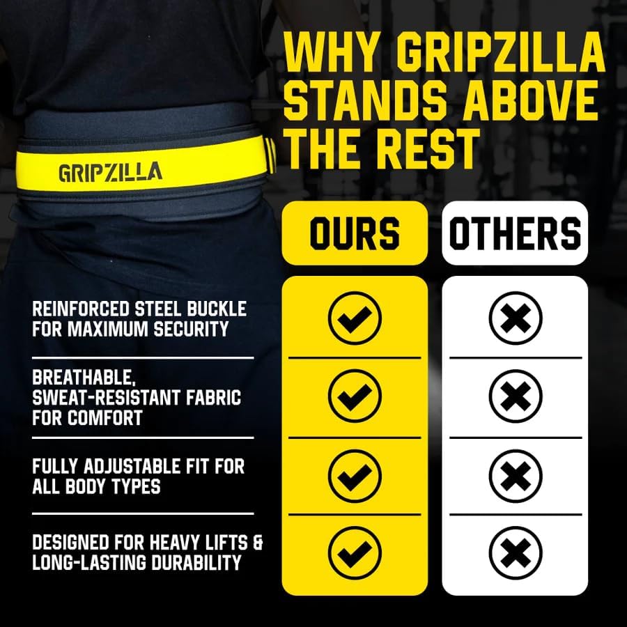 Miniatura 6 de GRIPZILLA Cinturón de levantamiento de pesas para hombres y mujeres, cinturón de gimnasio para soporte de espalda, levantamiento de potencia, peso